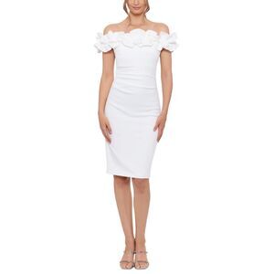 Xscape Womens Ruffle Off-the-Shoulder Cocktail and Party Dress Size 2